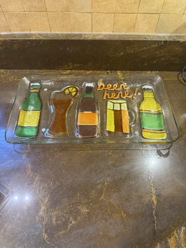 New Demdaco Handcrafted Beer Here! Serving Tray Fused Art Glass Party