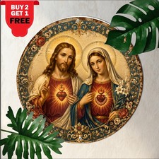 Sacred Heart of Jesus Holy Religious Round Metal Sign Vintage Catholic Wall Art