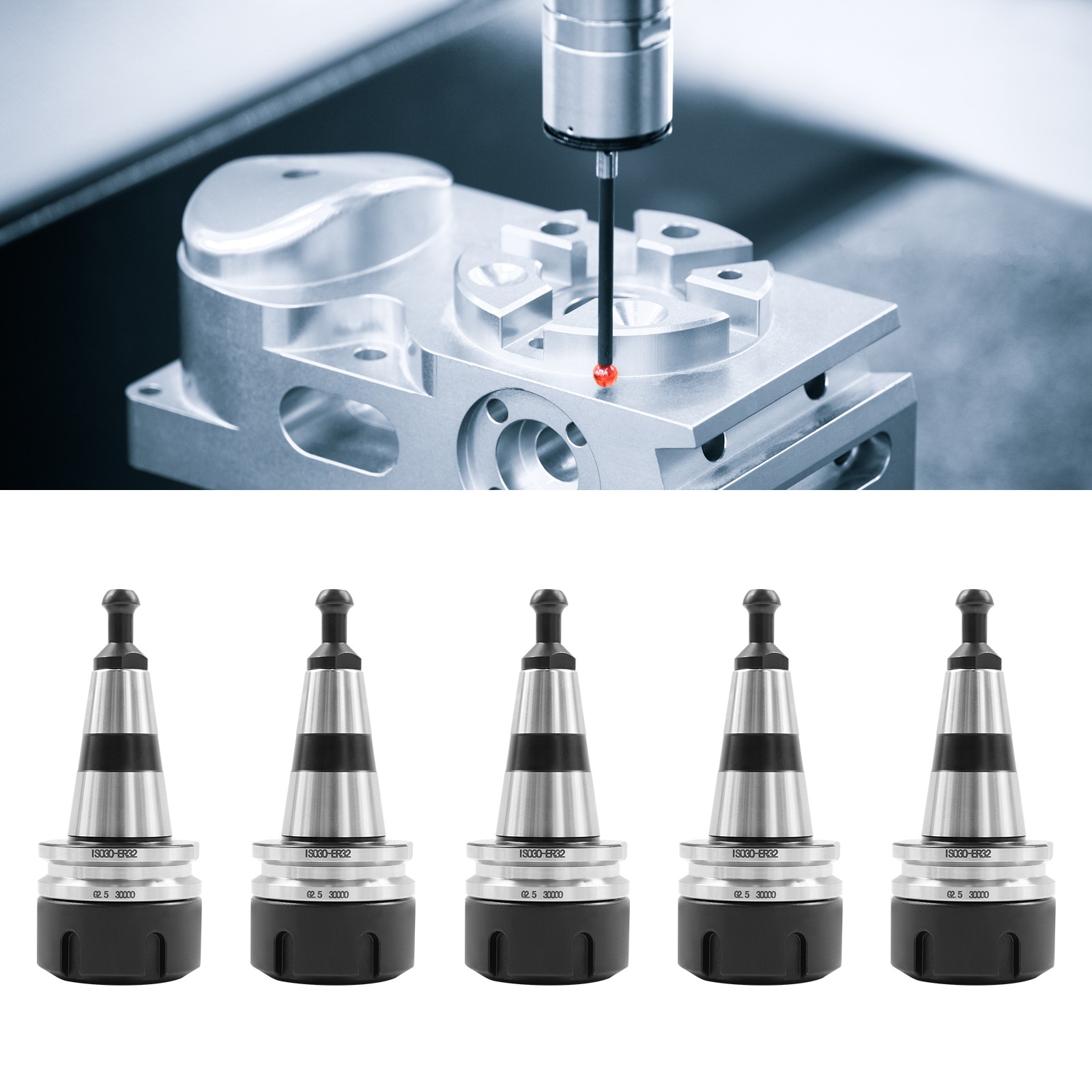 5Pcs ER32-50L Collets Sets ISO30 Balance Collet Chucks Kits with Spanner Wrench thumbnail 2