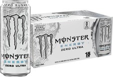 New Monster Energy Zero Ultra, Sugar Free Energy Drink, 16 Ounce Pack of 15