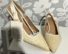 A New Day Ivory Beaded Bow Pointed Toe Slingb...