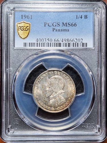 Toned Silver 1961 Panama 1/4 Balboa | PCGS MS66 - 第 3/3 張圖片