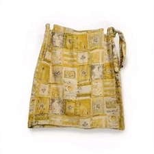 Sostanza Pure Silk Wrap Skirt Size M Yellow Floral Side Tie Short Pockets 