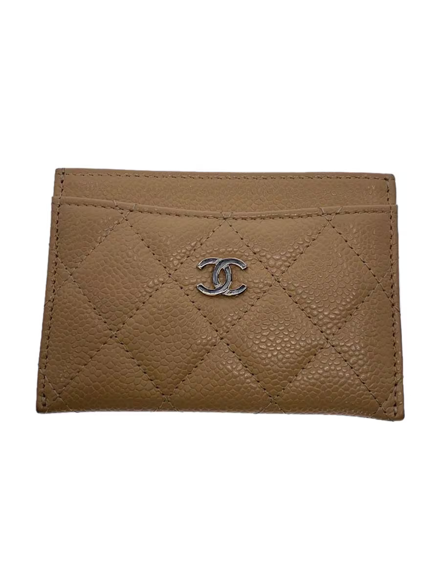 CHANEL Leather Card Case BEG Women's