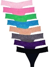 Cotton Lace Thongs for Women Low Rise T-Back Cheeky Panties 8 Pack