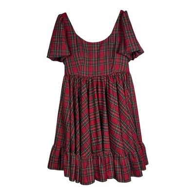 Chelsea Reece Novella Red Plaid Dress Holiday Corset Back Pockets Plus Size 24