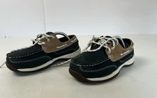 Rockport Works Boat Shoes Womens 7.5W Blue Tan Leather Sailing Club Steel Toe
