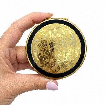 Vintage Stratton Gold Tone Floral Scroll Compact Mirror England Powder Compact