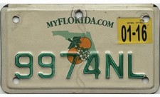 BARGAIN BIN 2016 Florida MOTORCYCLE License Plate 9974NL