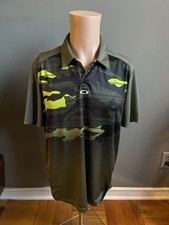 Oakley Polo Shirt Mens Medium Green Camo Print Hydrolix Performance Casual Golf