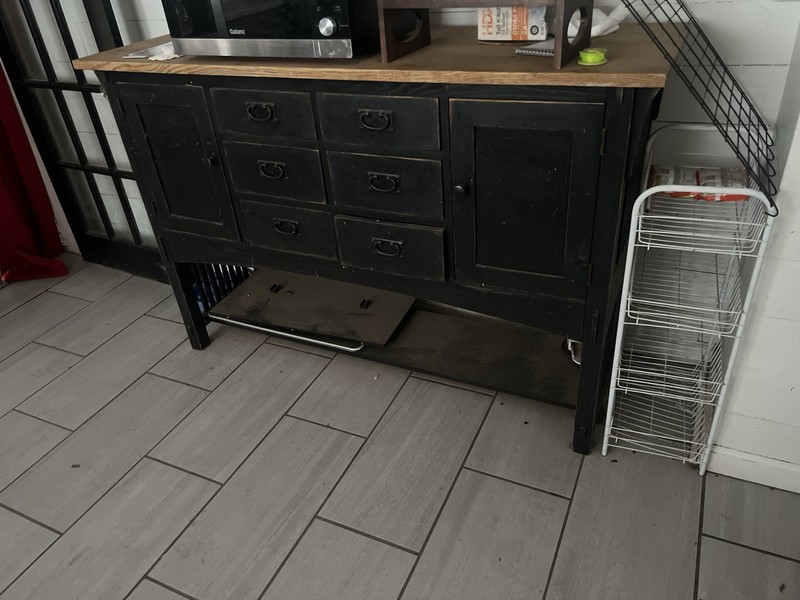 Industrial Black Wood Metal Freestanding Cabinet, 2 Doors 6 Drawers, 30in
