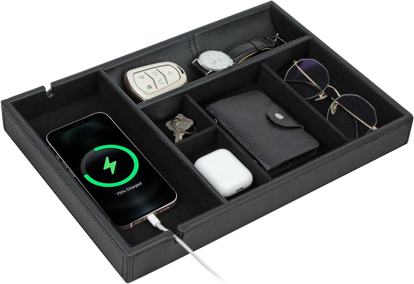 Faux Leather Valet Tray - Nightstand & Dresser Organizer for Jewelry and Essentials