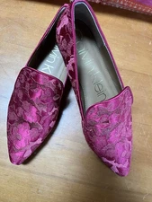 Size 8  Calvin Klein Elin Red Embroidered Slip Ons.