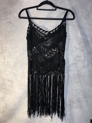 SHEIN Black Macrame Fringe Cover Up Vest
