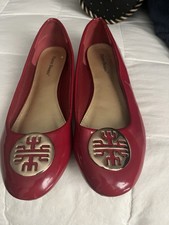 Pierre Dumas Women s Red Slip-On Ballet Flats Gold Logo Round Toe Synthetic
