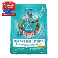 Purina ONE Plus, Sensitive Skin Stomach, Dry Cat Food, Turkey, 16 lb Bag