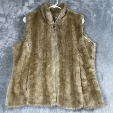 Coldwater Creek  Fuzzy Teddy Faux Fur Full Zip Up Winter Vest Jacket Size Medium