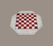 24" Chess Board white Marble chess Table Top inlay Home room decor k26