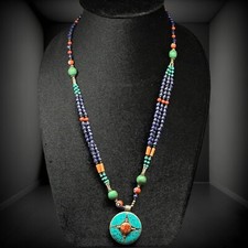 Gioielli etnici Nepal bellissima collana vintage fatta a mano in ottone vetro...