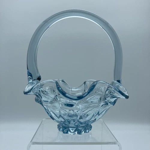 Vtg 1990s Fenton Twilight Cobalt Colonial Blue Ruffled Edge Glass Basket 6.5"