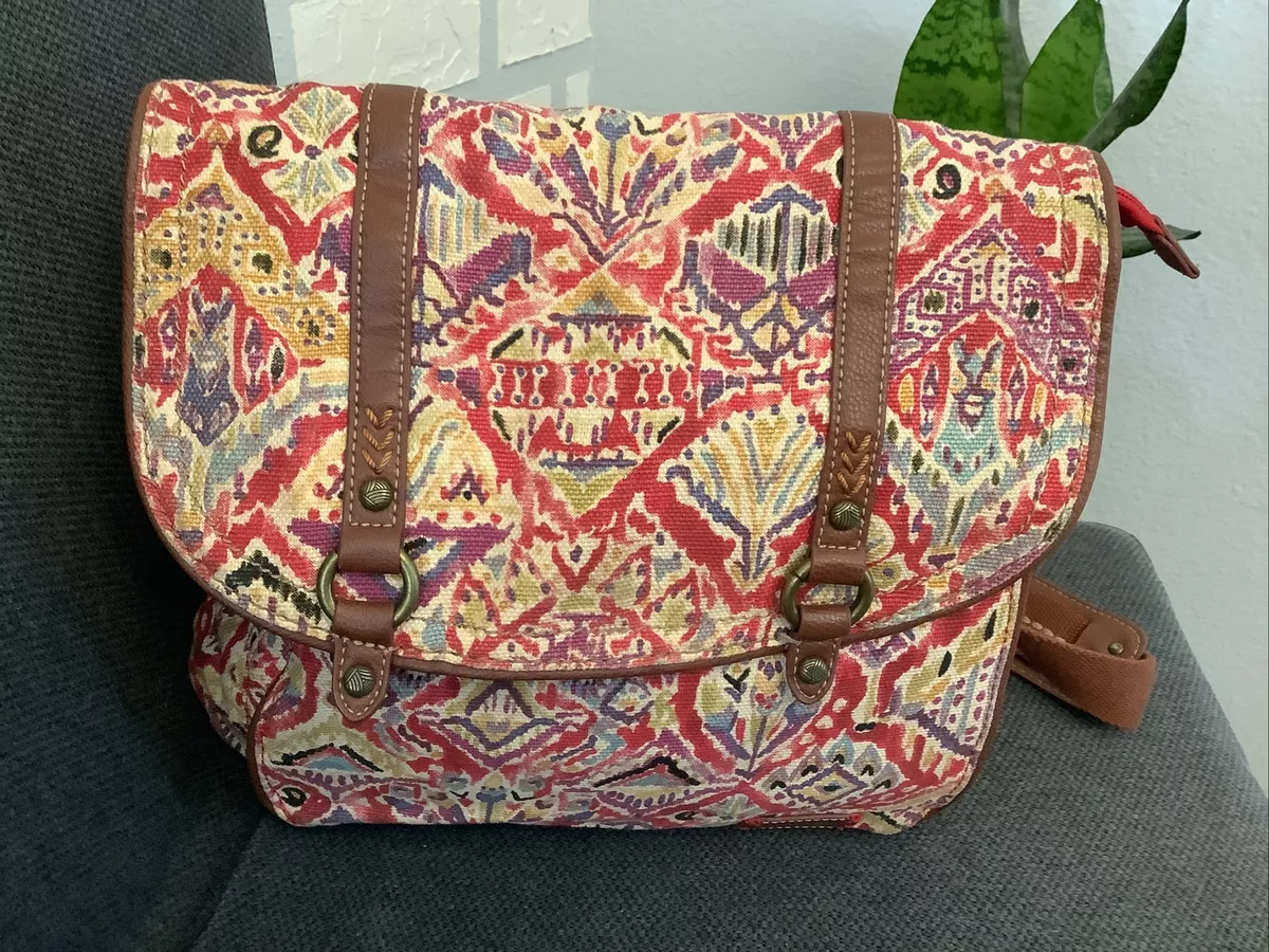 SAKROOTS CONVERTIBLE BACKPACK Shoulder Bag Canvas Leather Multi Colored EUC