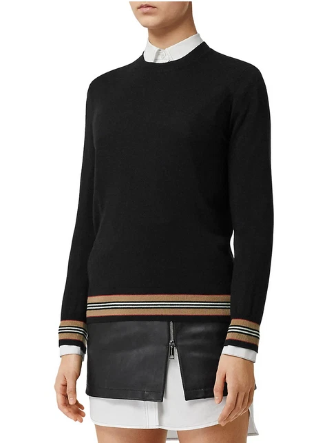 Burberry — Burberry Women Icon Stripe Merino Wool Knit Crewneck Sweater Top Black Sz XS NWT