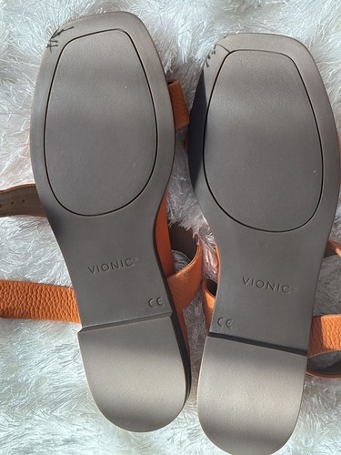 Vionic Women's Poppy Anaya Adjustable Leather Flat Sandal in Orange Size 8 Boho - Picture 4 of 5