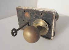Antique Iron Door Lock Vintage Old Key Brass Knobs Handles Bolt Victorian 6"W