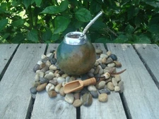 Argentina Mate Gourd -Hand Made - Tea Cup + Straw + BONUS Spoon For Yerba Mate