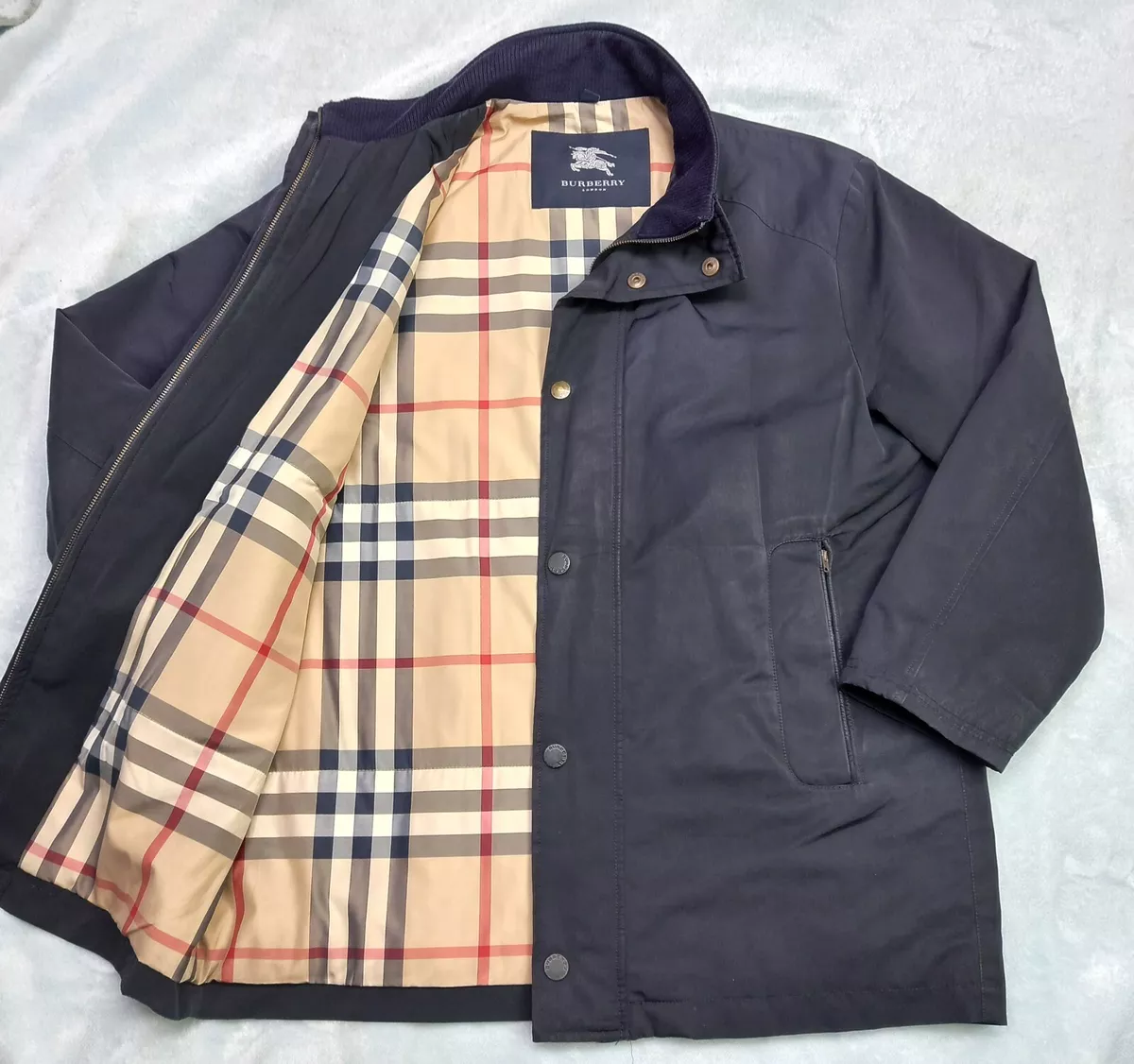 Burberry LONDON Coat Jacket Nova Check Blue Cotton Polyester Lined Men's  Size L