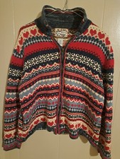 Vintage HEIRLOOM COLLECTIBLES Zipper Cardigan Hearts Fair Isle Medium Granny Cor