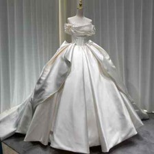 Novelty Wedding Dresses For Women Bride Satin Floor-Length Boat Neck Lace Up