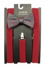 NEW ALFANI FLORAL PRE-TIE BOW TIE  FITS ALL CLIP-END RED SUSPENDERS 65