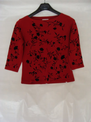 Rena Rowan Women's Red With Black Roses Blouse Size L Large
