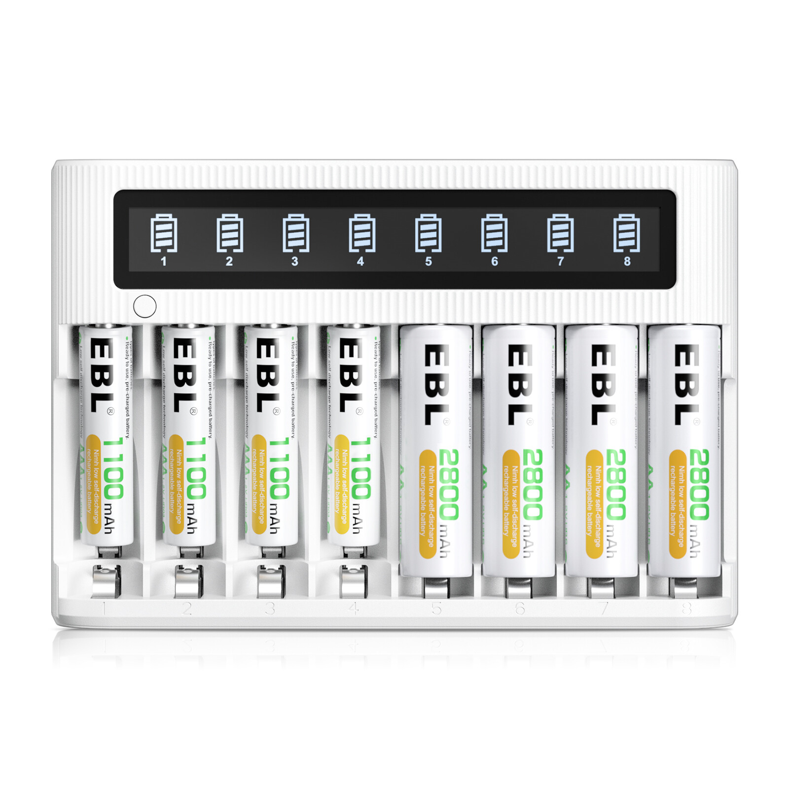 EBL Rechargeable  AAA 4pcs, /  AA Batteries 4pcs, + 8-Slot AA AAA Charger