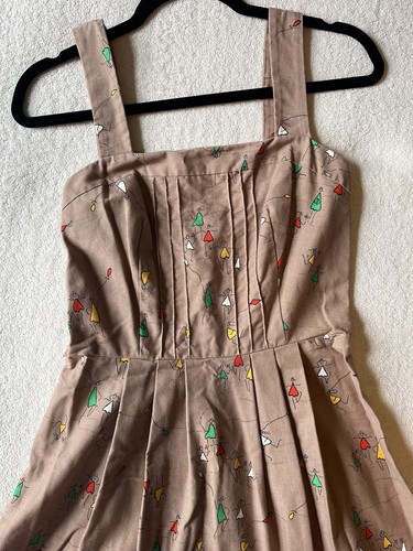 Malia of Honolulu Vintage Dress, Brown/Tan w abstract figures. Resortwear Luau - Picture 2 of 18