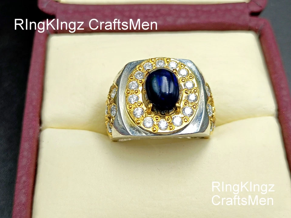 黑色 Ethopian 火蛋白石戒指 手工制作 天然宝石 珠宝 925 银 — 第 3/4 张图片