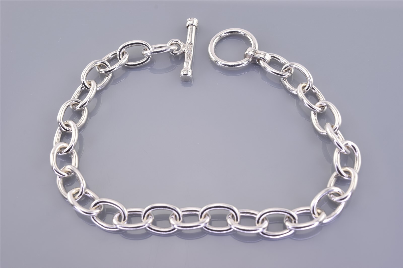 Signed Sterling Silver 7mm Solid Oval Linked Togg… - image 1