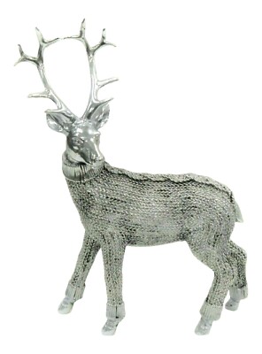 Silber Hirsch Figur Polyresin Modern Strukturiert Tier Statue Wohndeko Ornament