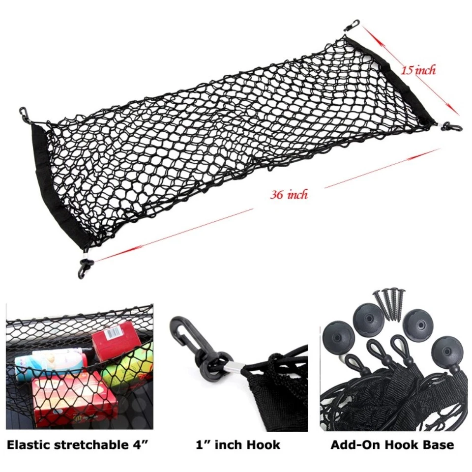 36" Double Layer Rear Trunk Cargo Net Elastic Envelope Mesh Organizer fit Tesla - Imagem 3 de 4