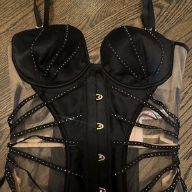 Agent Provocateur Rubi Corset Size 4 Large Swarovski Crystals Sheer Tulle Black
