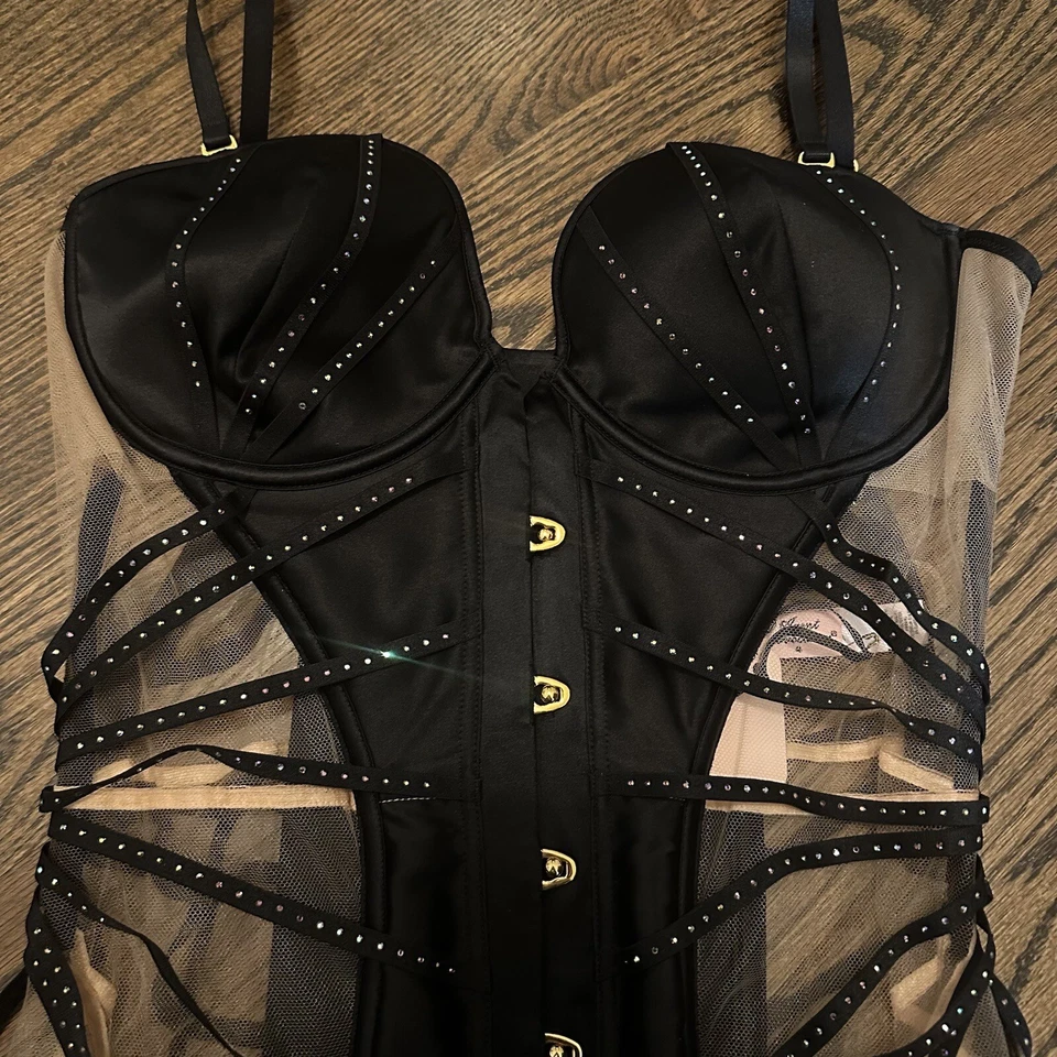 Agent Provocateur Rubi Corset Size 4 Large Swarovski Crystals Sheer Tulle Black - Image 3 of 4