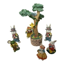 Bunnies Tree  Figurines  Rabbit and Frogs  Around Easter Spring  6 Character