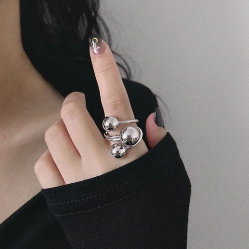 Exaggerated Metal Ball Rings - Hip Hop Gold Silver Color Open Ring Charm Jewelry - Picture 16 of 26