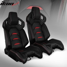 Universal Pair Reclinable Racing Seats Dual Sliders Pu Carbon Leather Red Stripe Universal Pair Reclinable Racing Seats Dual Sliders Pu Carbon Leather Red Stripe