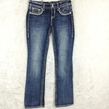 Vigoss Womens Jeans Dublin Slim Boot Cut Blue Denim Whiskering Stone Wash 6