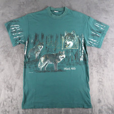 Vintage 90s Wolf Wolves T Shirt L All Over Print Wildlife Nature Double Sided