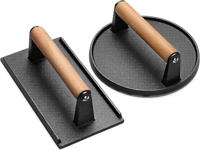 Burger Press, 7'' round & 8.2''X4.3'' Rectangle Heavy-Duty Cast Iron Smash Bacon Pr