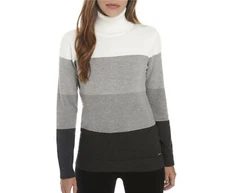 NWOT Calvin Klein Colorblock Striped Turtleneck Sweater in Grays & White Size XS