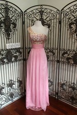 G457 DESIGNER E400RI PINK SZ 2 BEADED ONE SHOULDER FORMAL PAGEANT GOWN DRESS